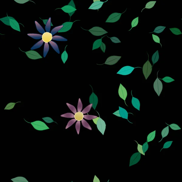 Hermosa Composición Con Flores Colores Simples Hojas Verdes Fondo Ilustración — Vector de stock