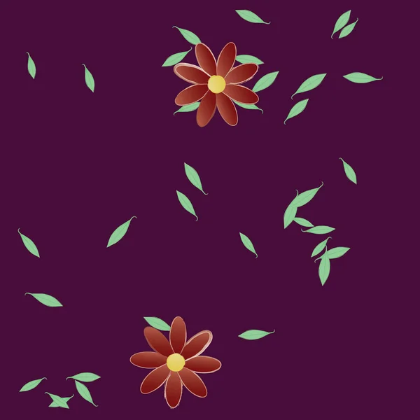 Composition Design Avec Fleurs Simples Feuilles Vertes Illustration Vectorielle — Image vectorielle