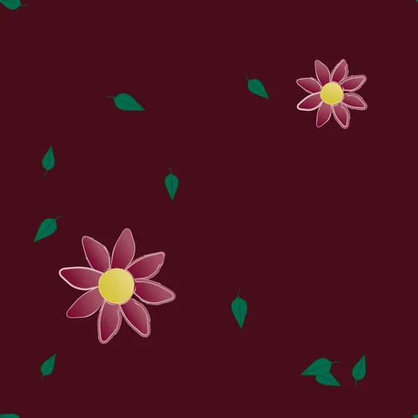 Modèle Vectoriel Avec Des Fleurs Colorées Simples Des Feuilles Vertes — Image vectorielle