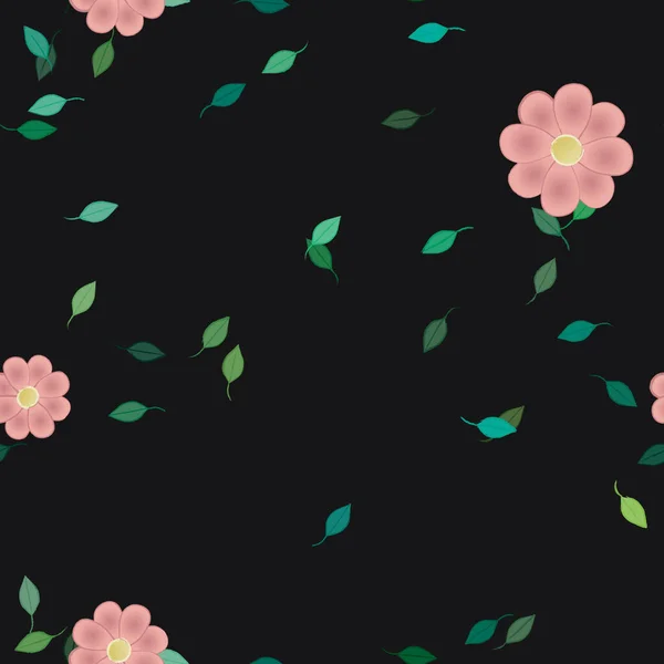 Flores Simples Con Hojas Verdes Composición Libre Ilustración Vectorial — Vector de stock