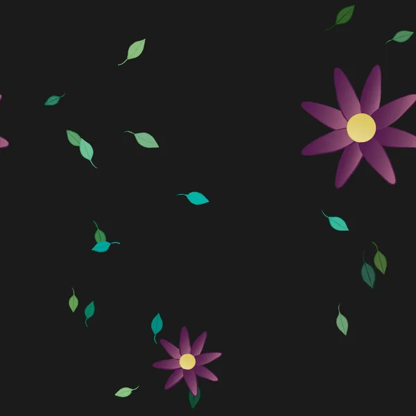 Composición Diseño Con Flores Simples Hojas Verdes Ilustración Vectorial — Archivo Imágenes Vectoriales