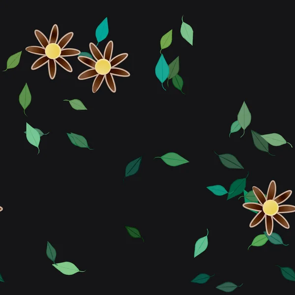 Plantilla Vector Con Flores Coloridas Simples Hojas Verdes — Archivo Imágenes Vectoriales