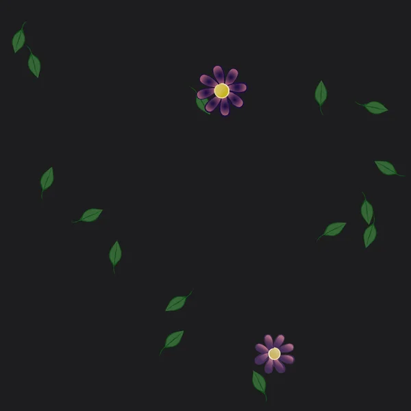 Composição Bonita Com Flores Coloridas Simples Folhas Verdes Fundo Ilustração — Vetor de Stock