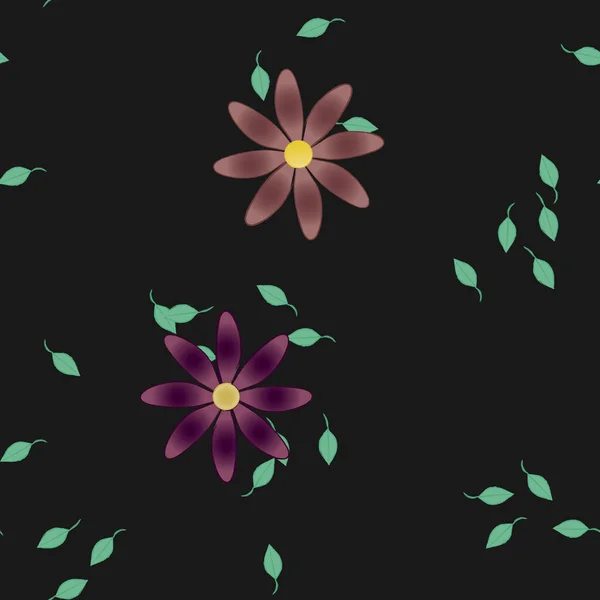 Plantilla Vector Con Flores Coloridas Simples Hojas Verdes — Archivo Imágenes Vectoriales