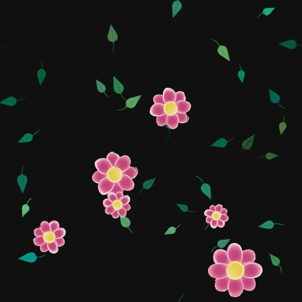 Hermosa Composición Con Flores Colores Simples Hojas Verdes Fondo Ilustración — Vector de stock