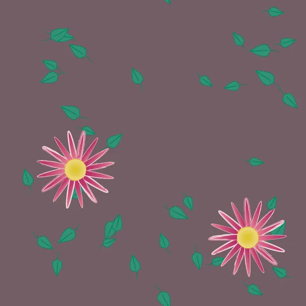 Hermosa Composición Con Flores Colores Simples Hojas Verdes Fondo Ilustración — Vector de stock