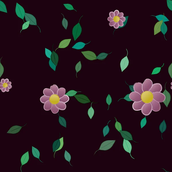 Flores Con Hojas Verdes Composición Libre Ilustración Vectorial — Vector de stock