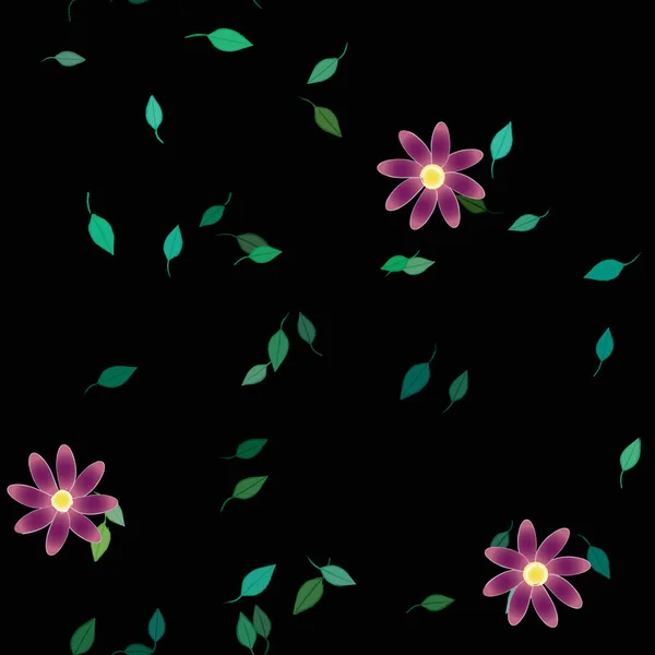 Composição Design Com Flores Simples Folhas Verdes Ilustração Vetorial —  Vetores de Stock