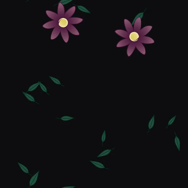 Mooie Compositie Met Eenvoudige Gekleurde Bloemen Groene Bladeren Achtergrond Vector — Stockvector