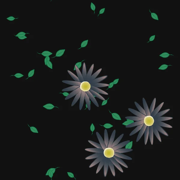 Plantilla Vector Con Flores Coloridas Simples Hojas Verdes — Archivo Imágenes Vectoriales