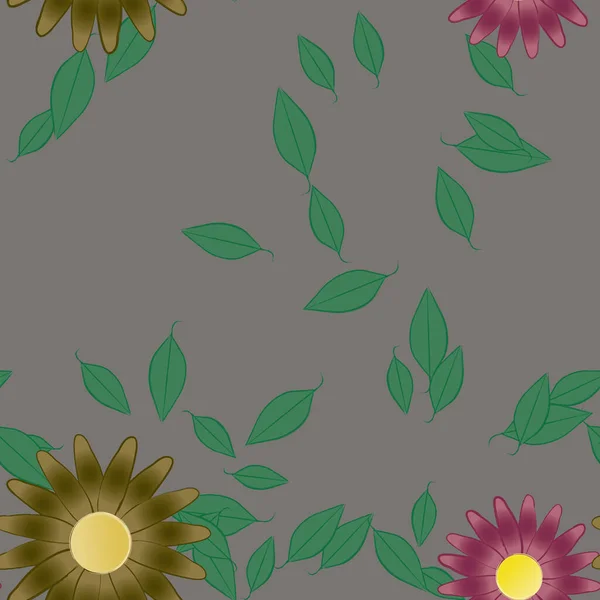 Composición Libre Con Flores Colores Simples Hojas Verdes Para Papel — Archivo Imágenes Vectoriales