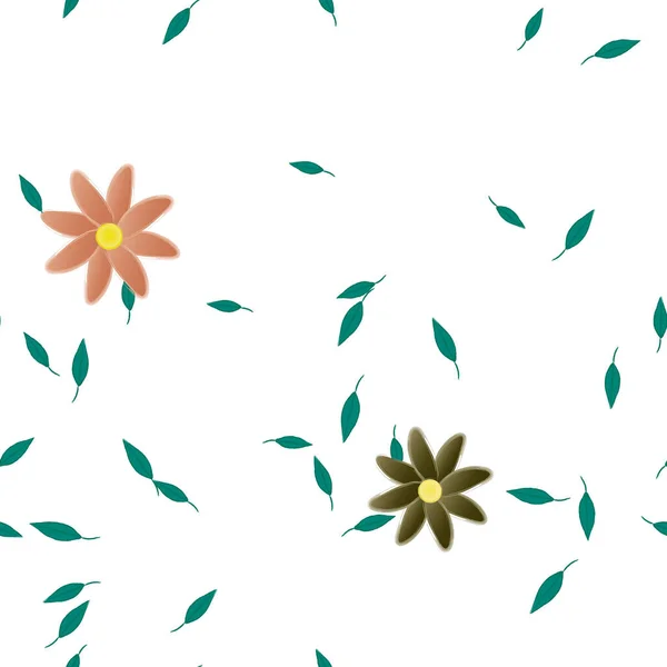 Modèle Vectoriel Avec Des Fleurs Colorées Simples Des Feuilles Vertes — Image vectorielle