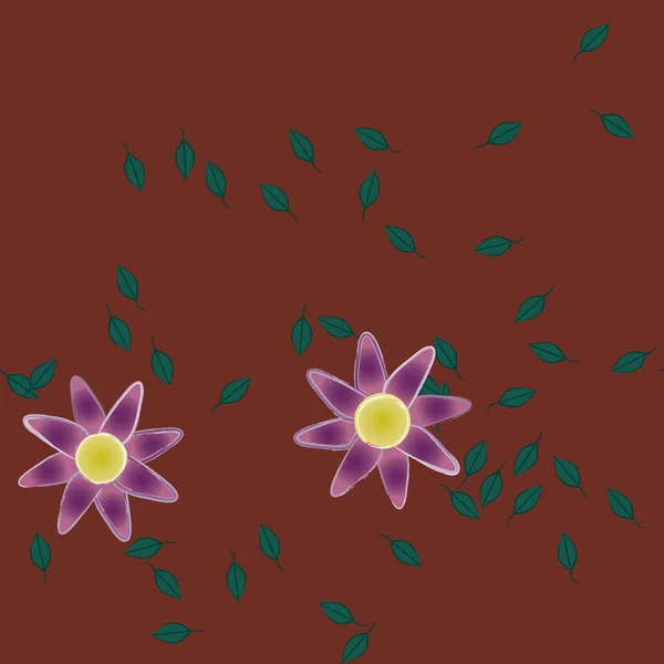 Fleurs Simples Avec Des Feuilles Vertes Composition Libre Illustration Vectorielle — Image vectorielle