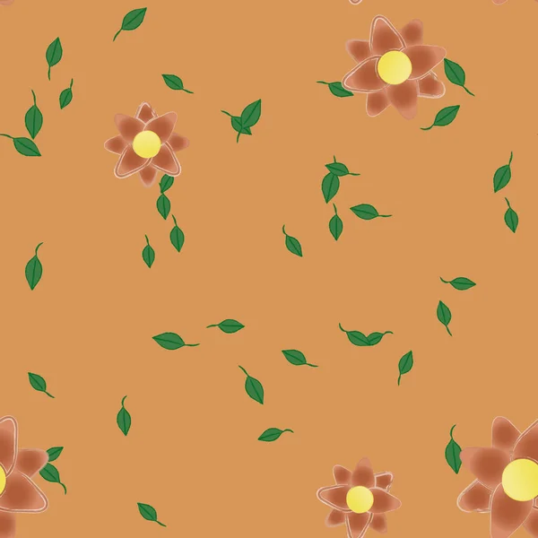 Flores Simples Con Hojas Verdes Composición Libre Ilustración Vectorial — Archivo Imágenes Vectoriales