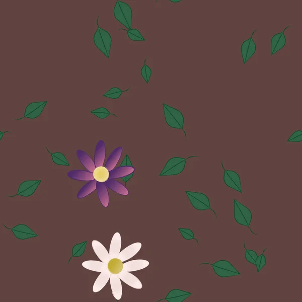 Färgade Blommor Och Gröna Blad Bakgrunden Vektor Illustration — Stock vektor