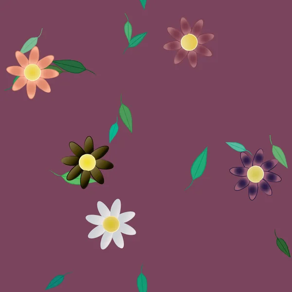 Flores Colores Hojas Verdes Fondo Ilustración Vectorial — Archivo Imágenes Vectoriales