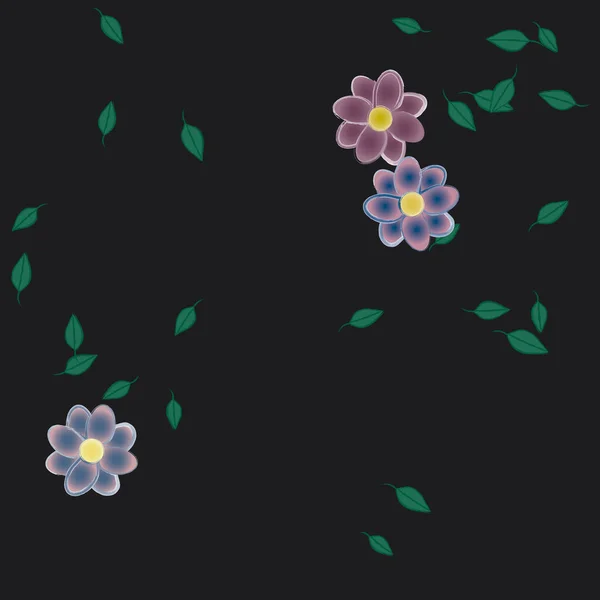 Flores Con Hojas Verdes Composición Libre Ilustración Vectorial — Vector de stock