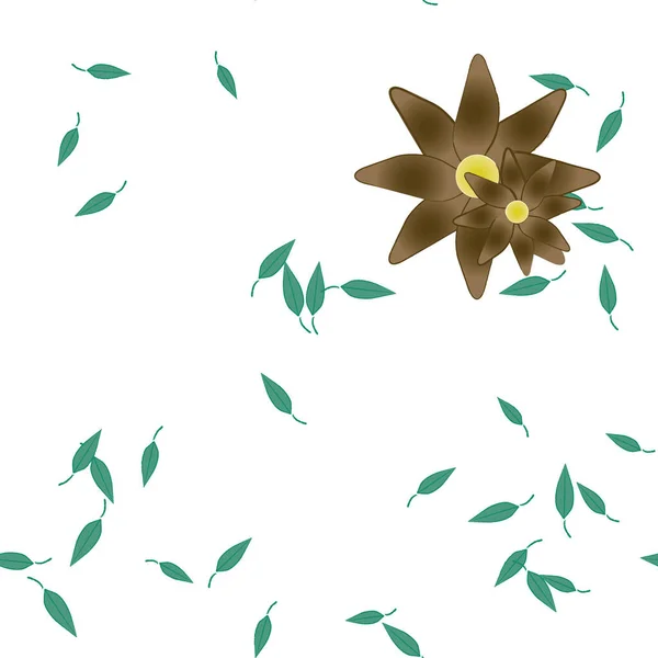 Piękny Skład Prostymi Kolorowymi Kwiatami Zielonymi Liśćmi Białym Tle Ilustracja — Wektor stockowy
