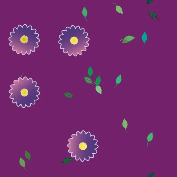 Composición Diseño Con Flores Simples Hojas Verdes Ilustración Vectorial — Vector de stock