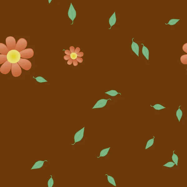 Hermosa Composición Con Flores Colores Simples Hojas Verdes Fondo Ilustración — Vector de stock