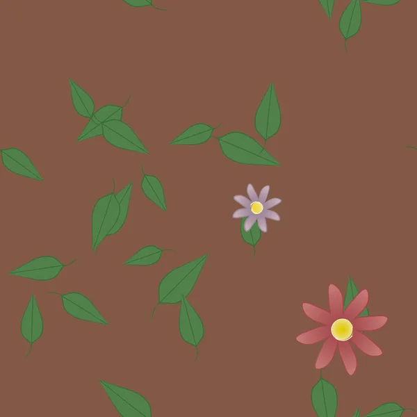 Fleurs Simples Avec Des Feuilles Vertes Composition Libre Illustration Vectorielle — Image vectorielle