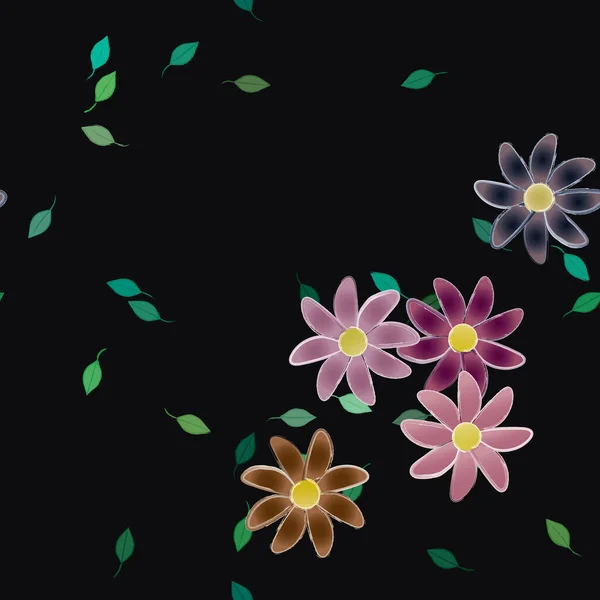 Composición Diseño Con Flores Simples Hojas Verdes Ilustración Vectorial — Vector de stock