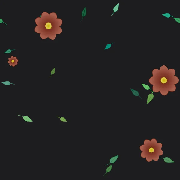 Hermosa Composición Con Flores Colores Simples Hojas Verdes Fondo Ilustración — Archivo Imágenes Vectoriales