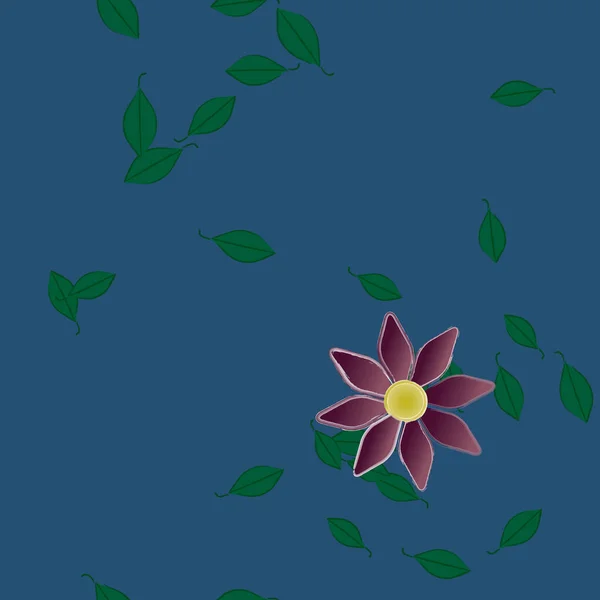 Hermosa Composición Con Flores Colores Simples Hojas Verdes Fondo Azul — Vector de stock