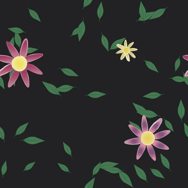 Flores Con Hojas Verdes Composición Libre Ilustración Vectorial — Archivo Imágenes Vectoriales