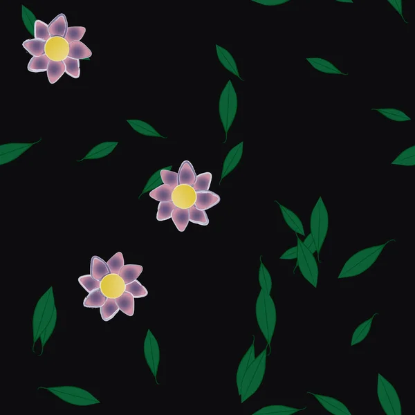 Composição Bonita Com Flores Coloridas Simples Folhas Verdes Fundo Ilustração —  Vetores de Stock