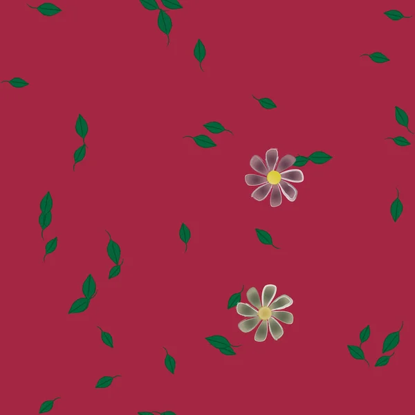 Modèle Vectoriel Avec Des Fleurs Colorées Simples Des Feuilles Vertes — Image vectorielle