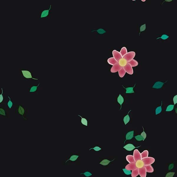 Composición Diseño Con Flores Simples Hojas Verdes Ilustración Vectorial — Vector de stock