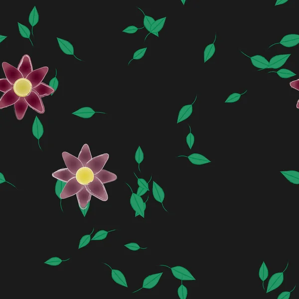 Modèle Vectoriel Avec Des Fleurs Colorées Simples Des Feuilles Vertes — Image vectorielle