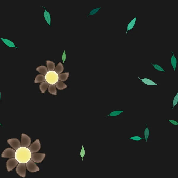 Belle Composition Avec Des Fleurs Colorées Simples Des Feuilles Vertes — Image vectorielle