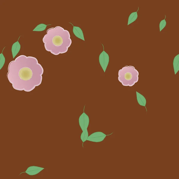 Flores Con Hojas Verdes Composición Libre Ilustración Vectorial — Vector de stock