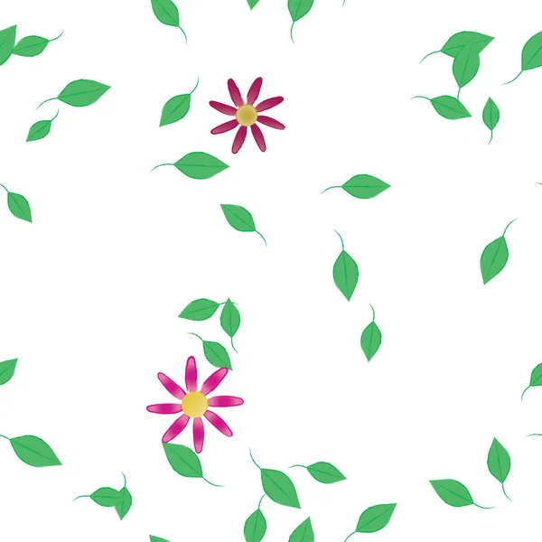 Vector Template Simple Colorful Flowers Green Leaves — Stock Vector