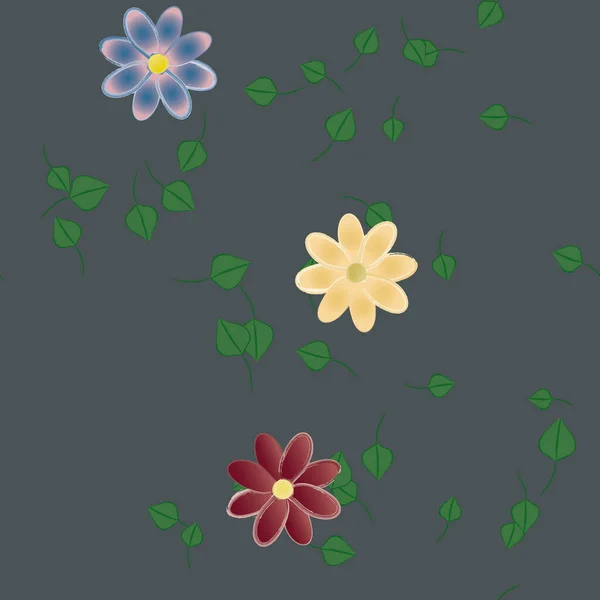 Flores Con Hojas Verdes Composición Libre Ilustración Vectorial — Vector de stock