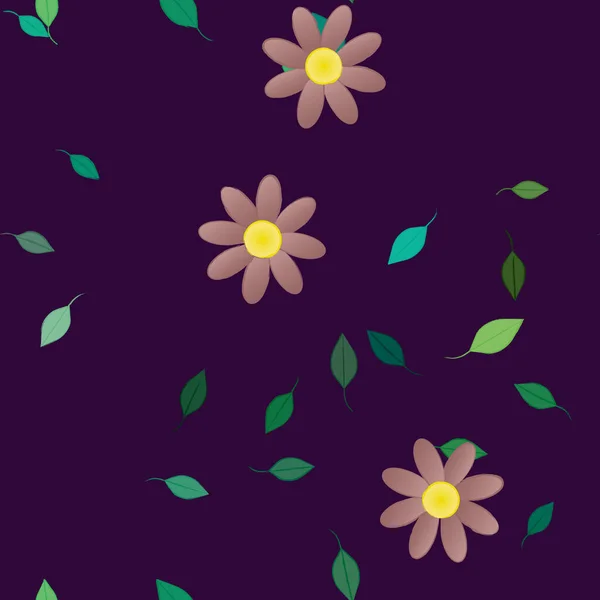 Flores Simples Con Hojas Verdes Composición Libre Ilustración Vectorial — Vector de stock