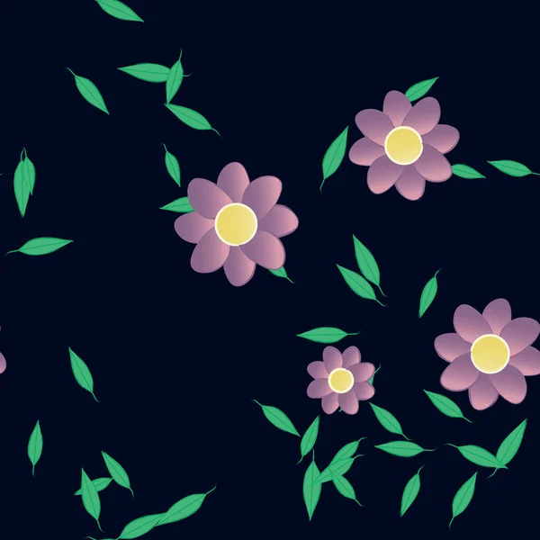 Composição Bonita Com Flores Coloridas Simples Folhas Verdes Fundo Ilustração — Vetor de Stock