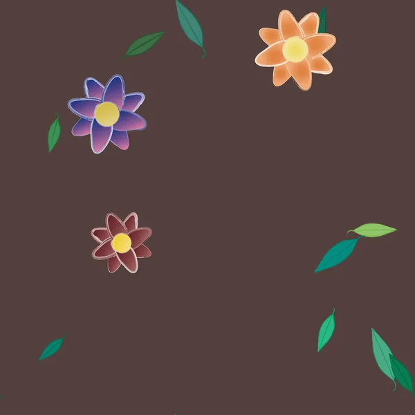 Belle Composition Avec Des Fleurs Colorées Simples Des Feuilles Vertes — Image vectorielle