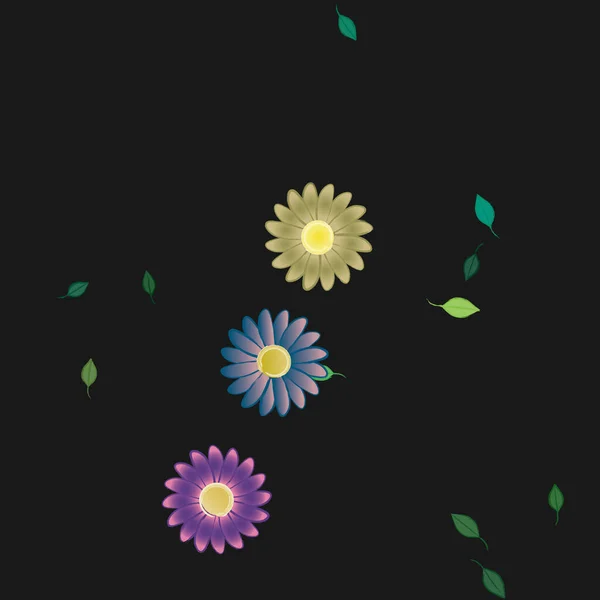 Flores Simples Con Hojas Verdes Composición Libre Ilustración Vectorial — Vector de stock