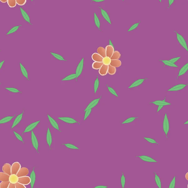 Composição Bonita Com Flores Coloridas Simples Folhas Verdes Fundo Ilustração — Vetor de Stock