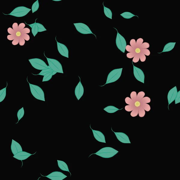 Composición Libre Con Flores Colores Simples Hojas Verdes Para Papel — Vector de stock