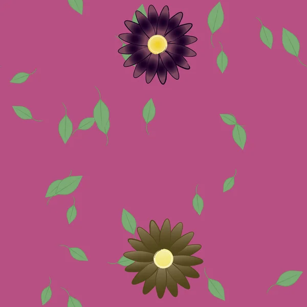 Vektorschablone Mit Einfachen Bunten Blumen Und Grünen Blättern — Stockvektor
