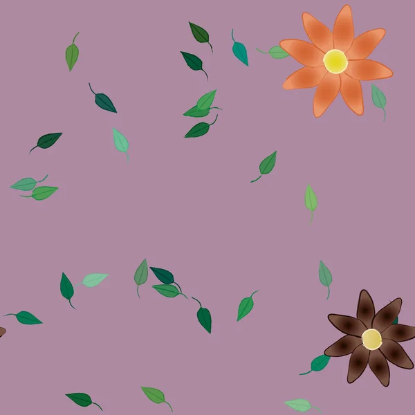 Composição Livre Com Flores Coloridas Simples Folhas Verdes Para Papel — Vetor de Stock