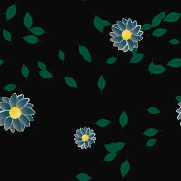 Design Sammansättning Med Enkla Blommor Och Gröna Blad Vektor Illustration — Stock vektor