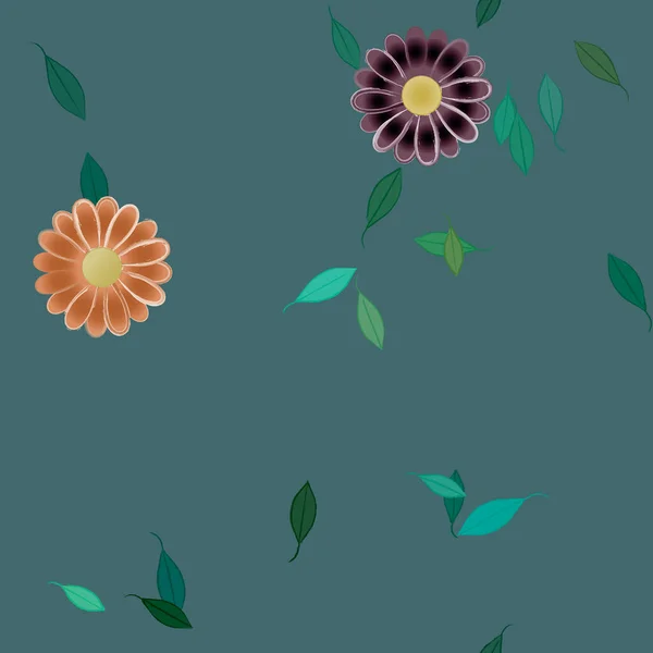 Eenvoudige Bloemen Met Groene Bladeren Vrije Samenstelling Vector Illustratie — Stockvector