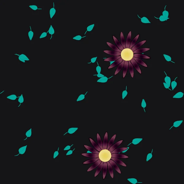 Hermosa Composición Con Flores Colores Simples Hojas Verdes Fondo Ilustración — Vector de stock