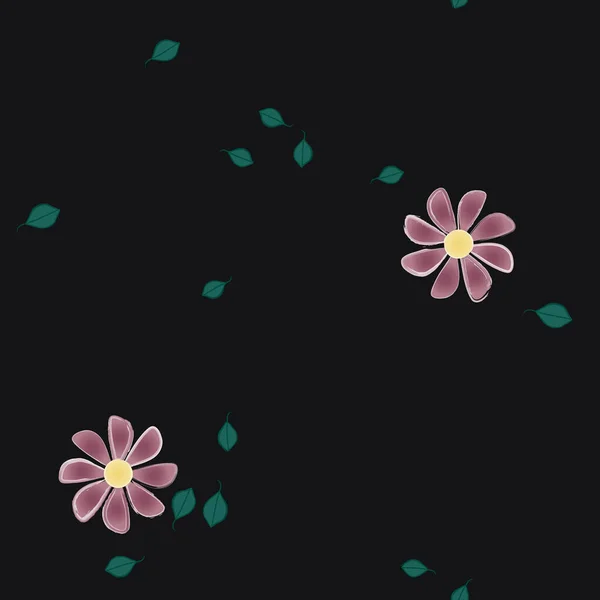 Fleurs Simples Avec Des Feuilles Vertes Composition Libre Illustration Vectorielle — Image vectorielle