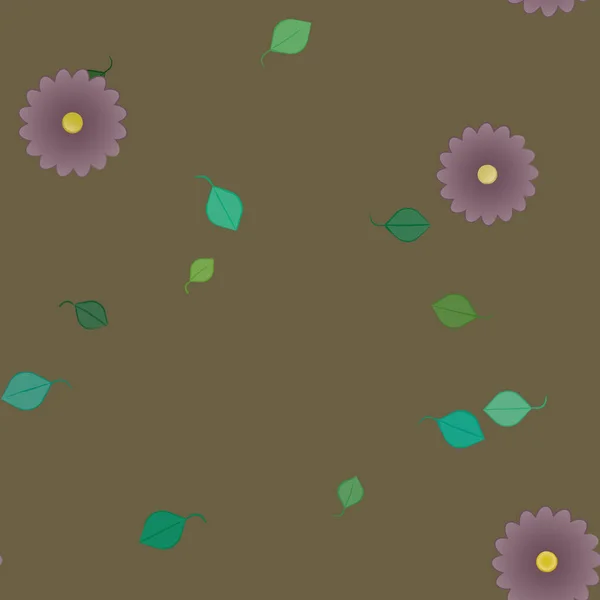 Mooie Compositie Met Eenvoudige Gekleurde Bloemen Groene Bladeren Achtergrond Vector — Stockvector